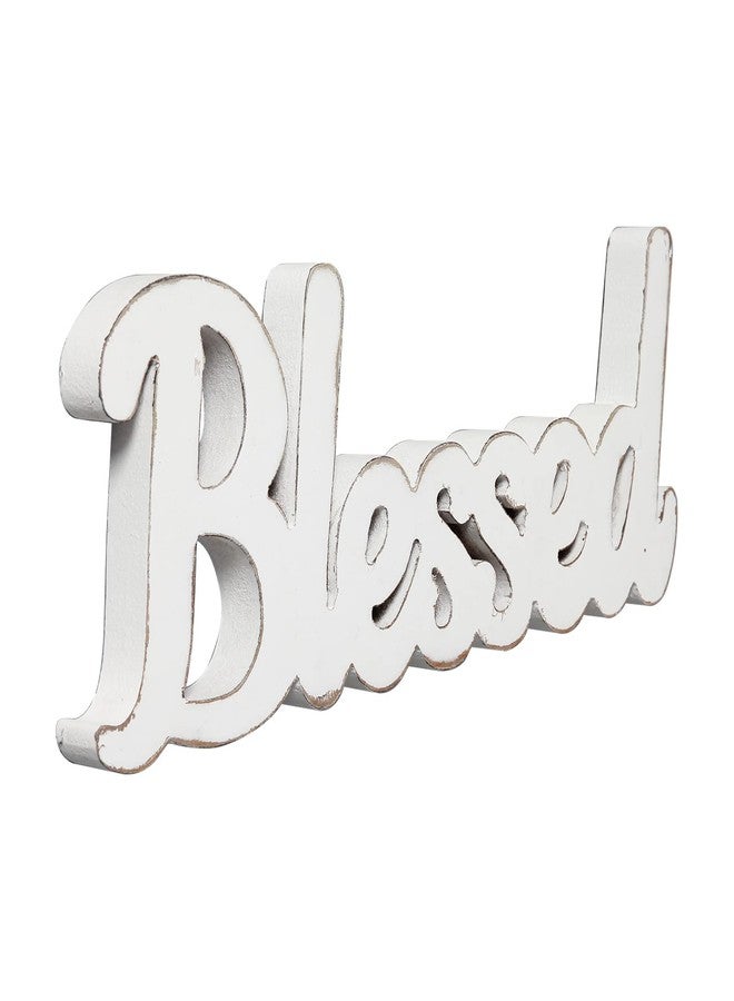 Sintosin Rustic White Wooden Blessed Sign for Tabletop 15 Inch, Wall Hanging Farmhouse Blessed Signs for Home Decor, Handmade Thanksgiving Signs Decor, Christmas Signs for Living Room Entryway - Image 1